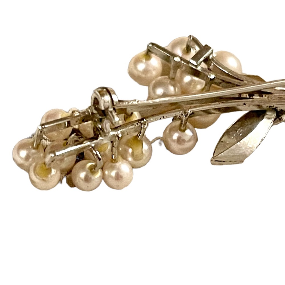 Sterling Silver Vintage Brooch W Genuine Cultured Pearls Floral Spray design - Picture 4 of 10